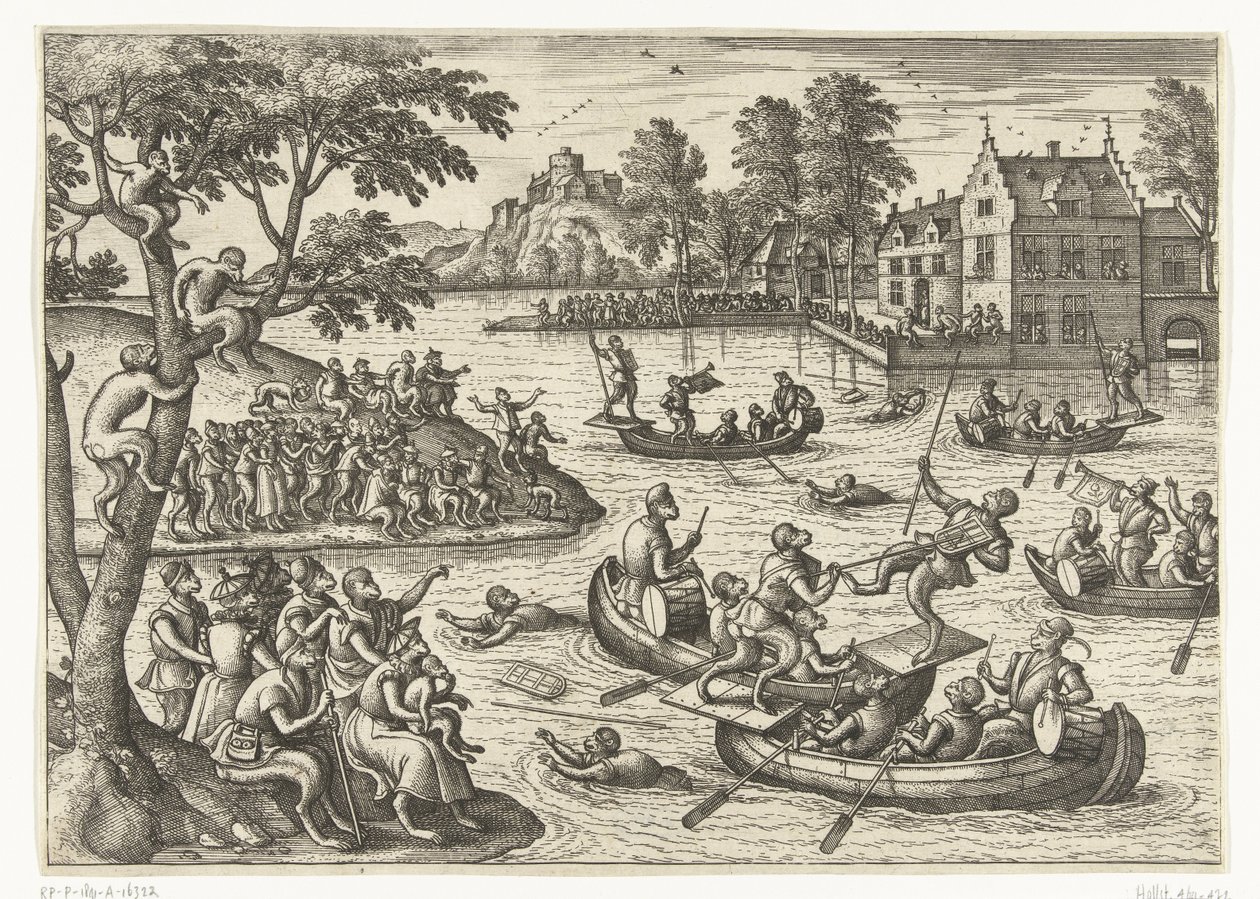 Jousting on the Water (series title: Monkey Games) by Pieter van der Borcht (I)