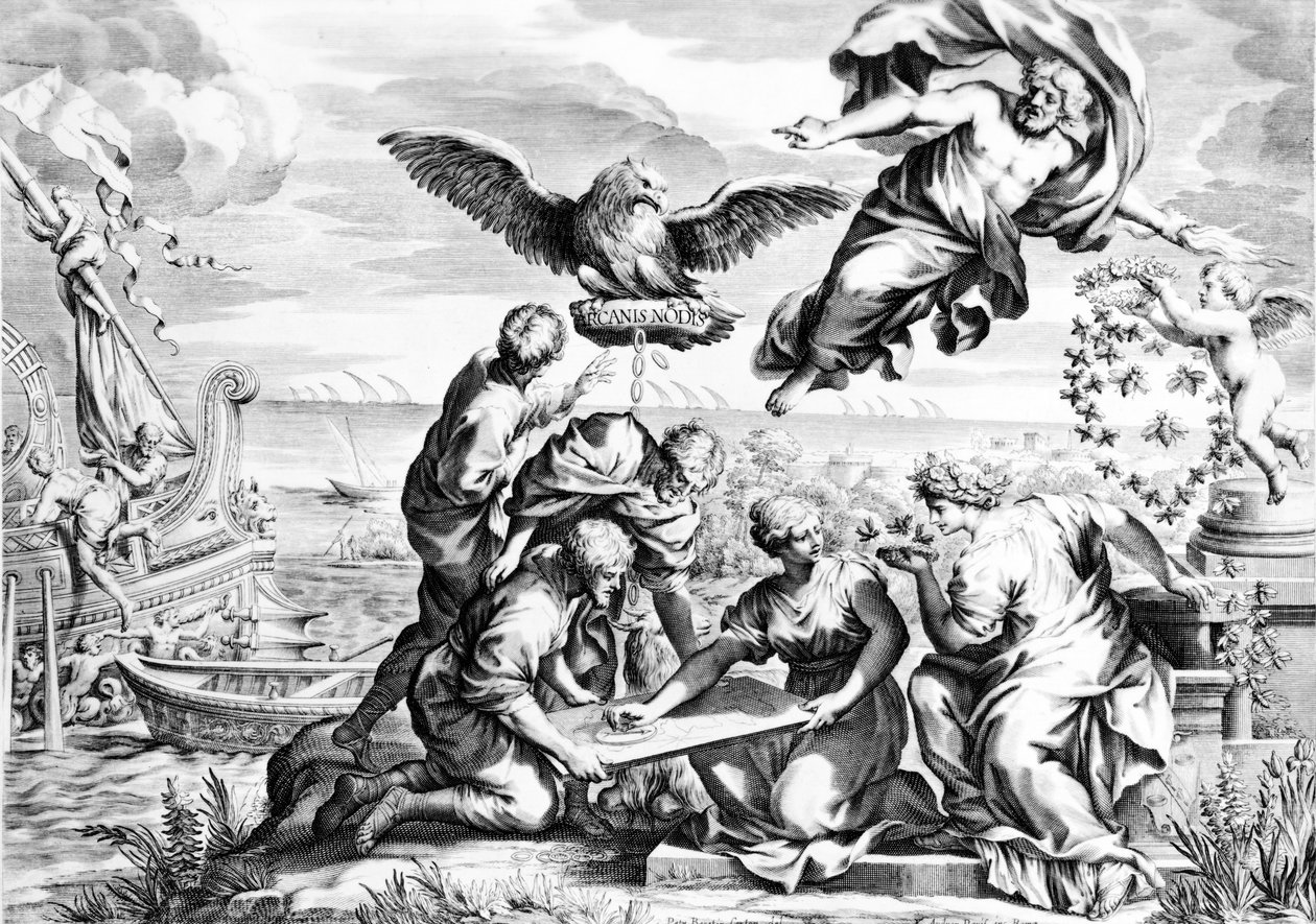 Allegory of the Barberini Family, print made by Karl Audran by Pietro da Cortona