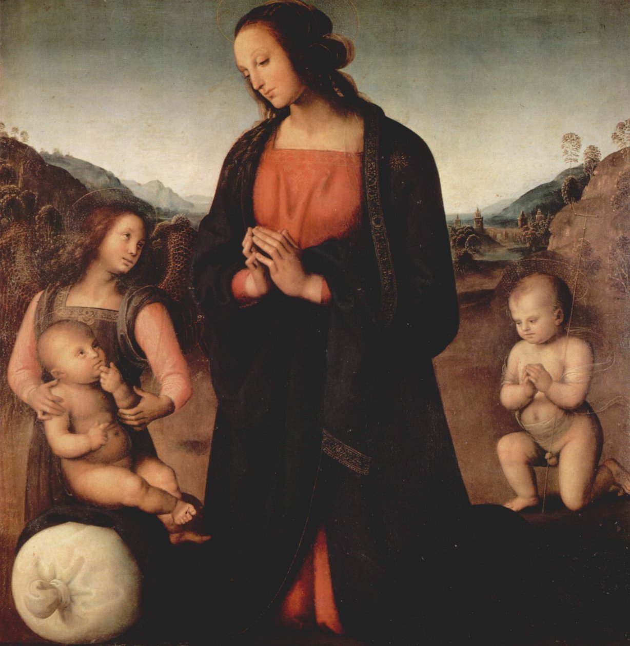 Mary Adoring the Christ Child, with John the Baptist and an Angel (Madonna of the Sacco) by Pietro Perugino