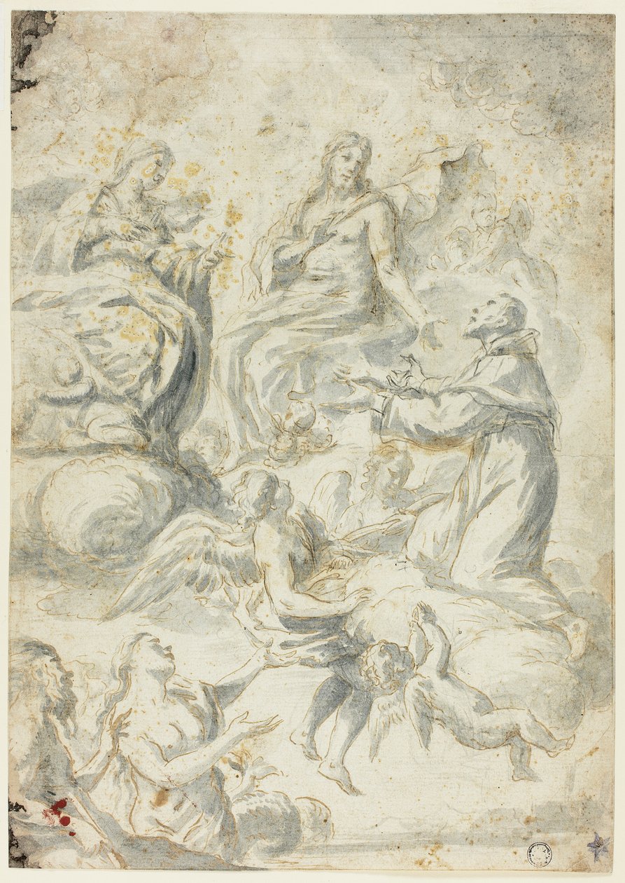 Saint Nicholas of Tolentino Interceding with Christ and Madonna for Souls in Limbo by Pietro Antonio Novelli