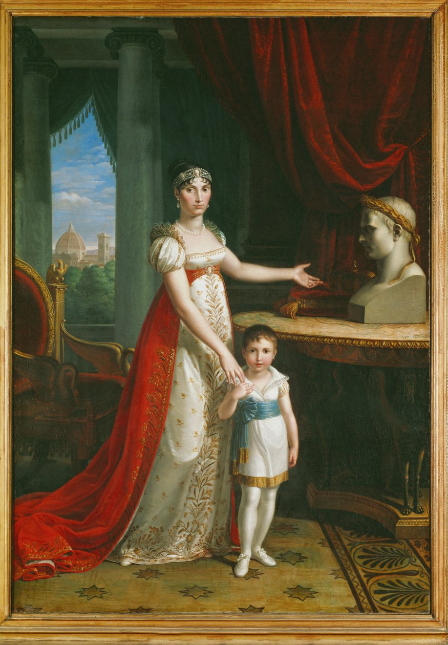 Elisa Bonaparte, Grand Duchess of Tuscany, with Her Daughter Napoleone-Elisa by Pietro Benvenuti