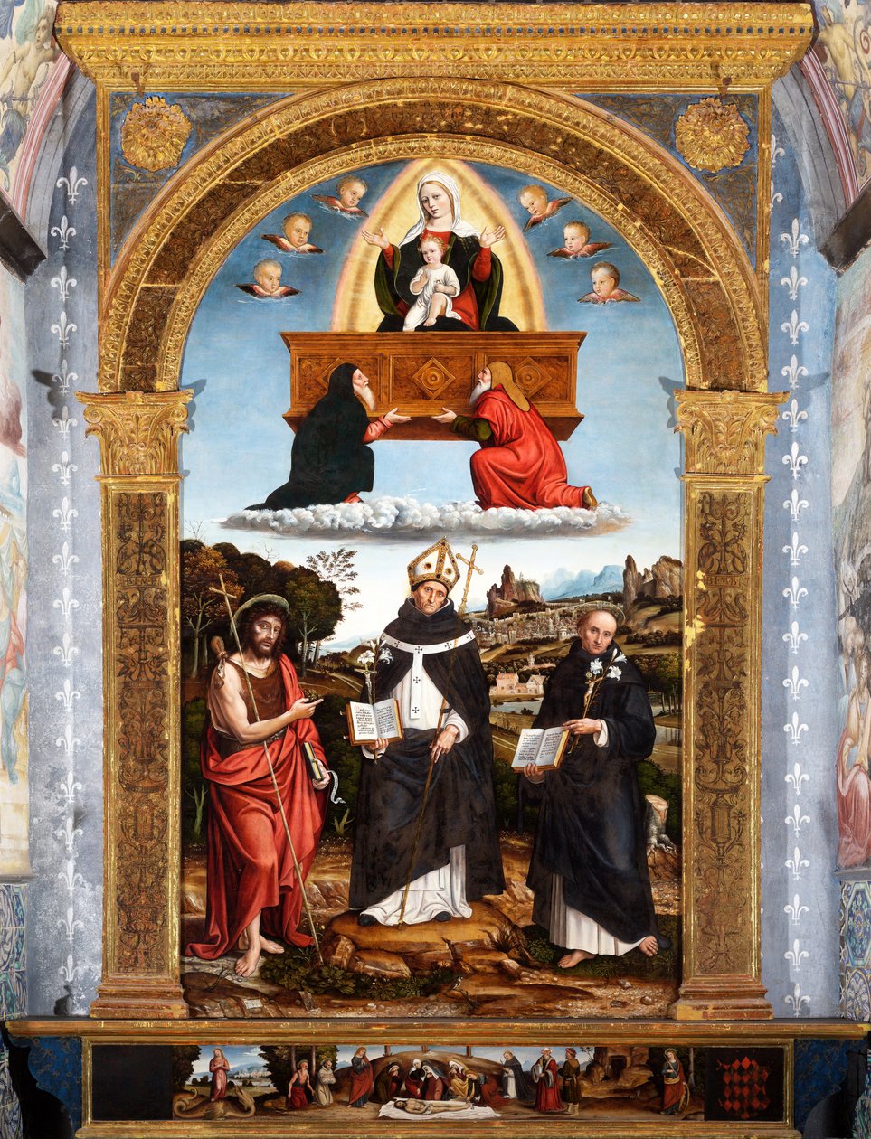 Odigitria Madonna with Saints John the Baptist, Antoninus of Florence and Nicola da Tolentino by Pietro Francesco (1485 1528) Sacchi