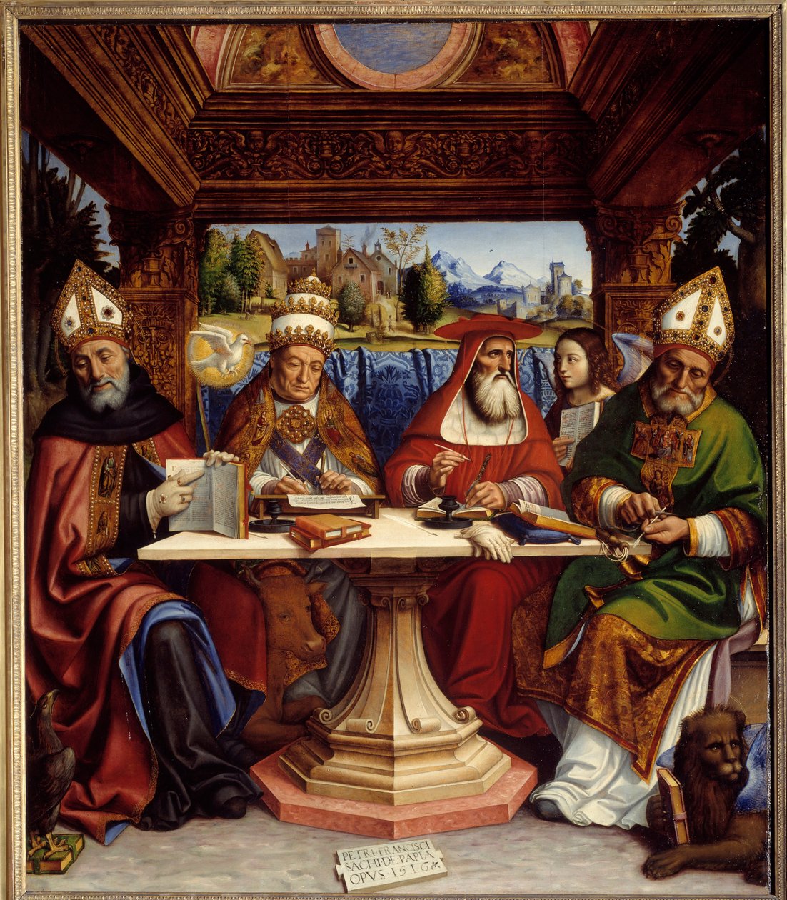 The Four Doctors of the Church with the Symbols of the Four Evangelists by Pietro Francesco  Sacchi
