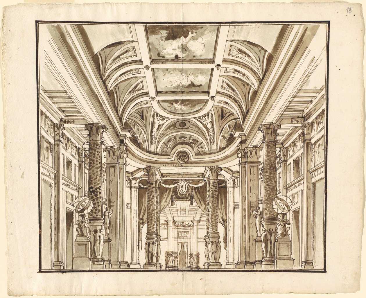 Fantasy of a Great Hall with Basketweave Columns by Pietro Gonzaga