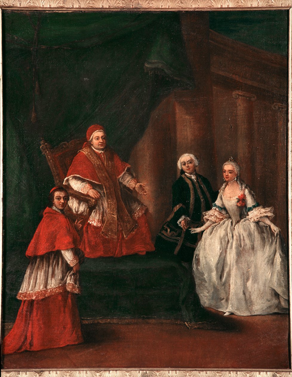Pope Clement XIII with His Nephew Ludovico Rezzonico and His Wife Faustina Savorgnan by Pietro Longhi