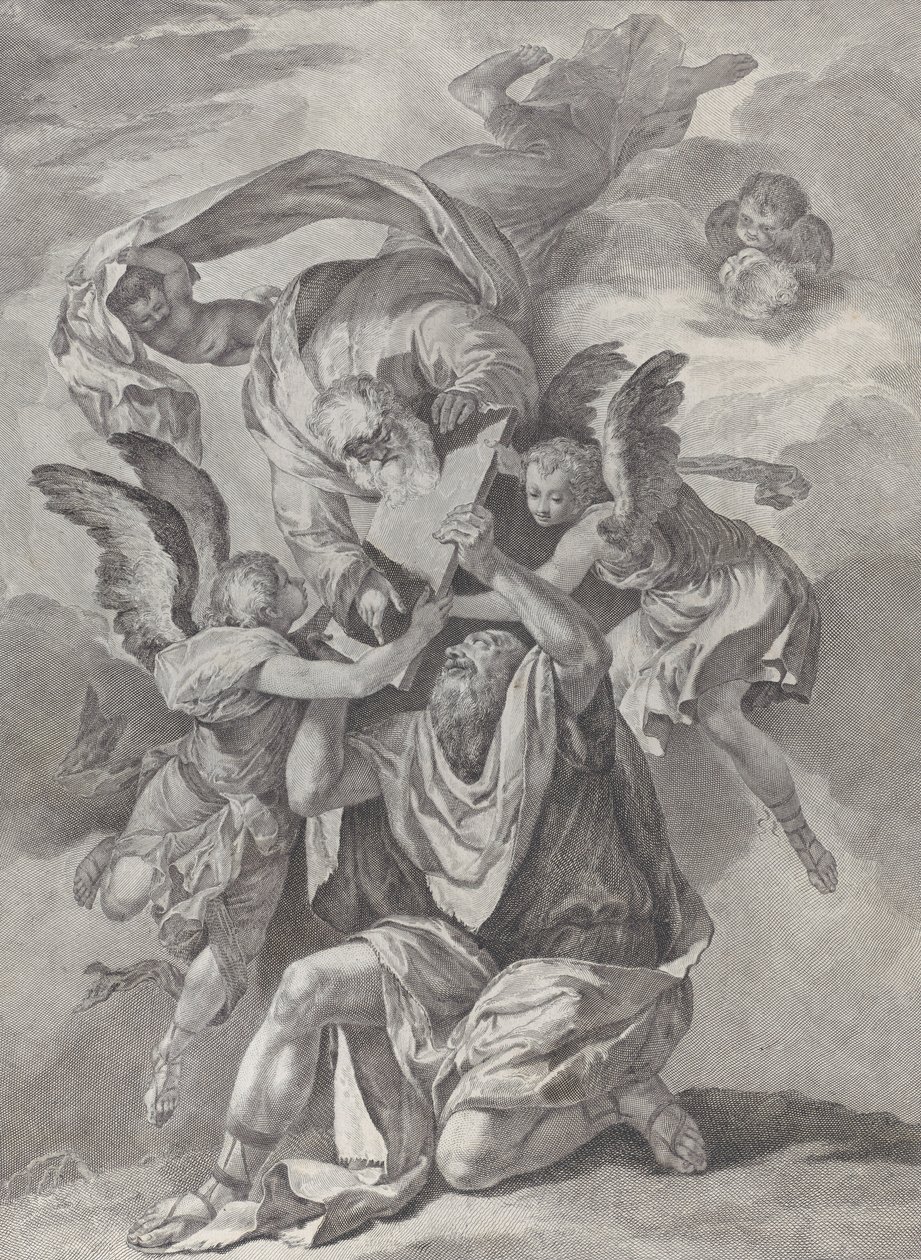 Moses Receiving the Tablets of the Law from God Who Descends from the Heavens by Pietro Monaco