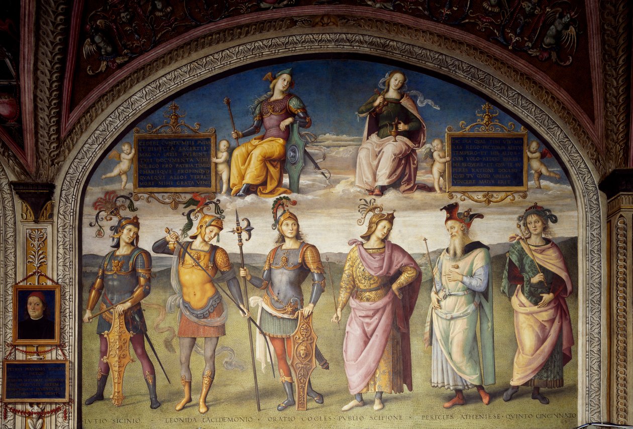 Allegories of Fortitude and Temperance with Six Antique Heroes by Pietro Perugino