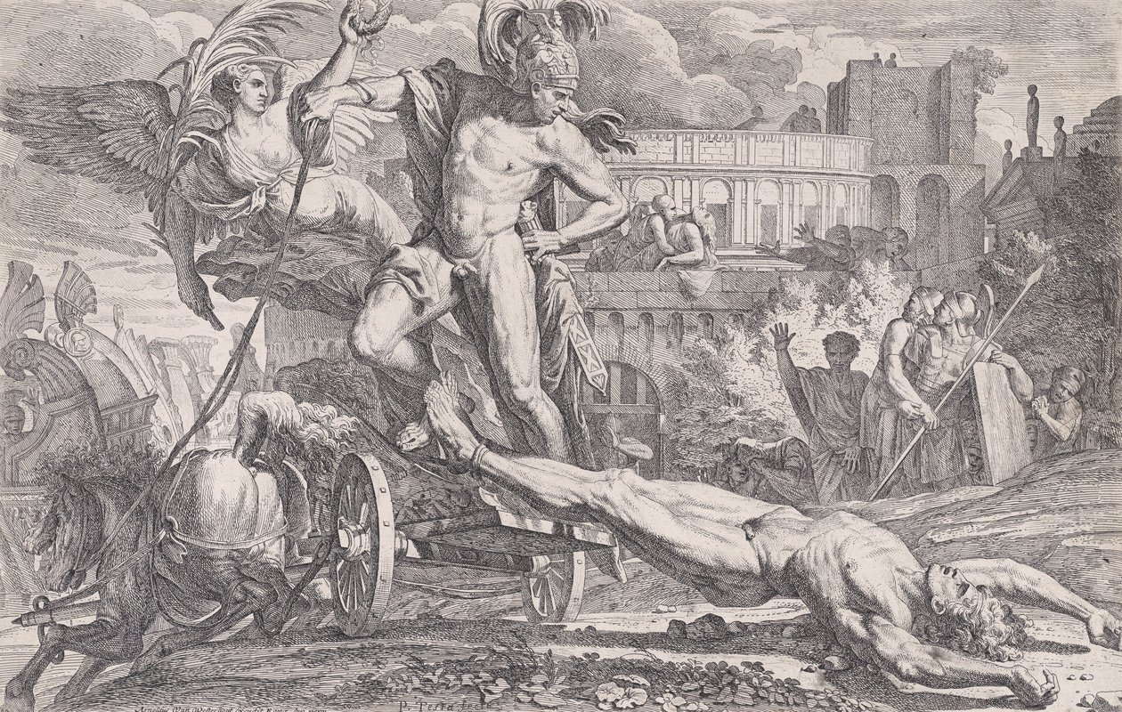 Achilles dragging the body of Hector around the walls of Troy, 1648-50 by Pietro Testa