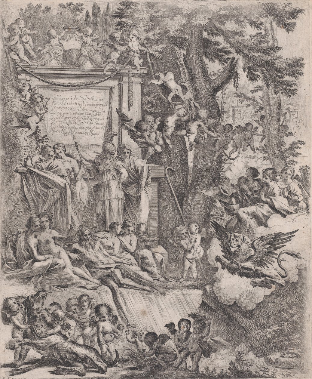 An allegory in honor of the arrival of Cardinal Franciotti as Bishop of Lucca by Pietro Testa