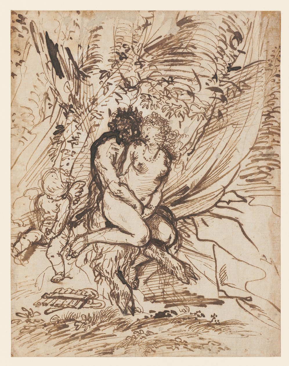 Pan Embracing Venus Watched by Cupid by Pietro Testa