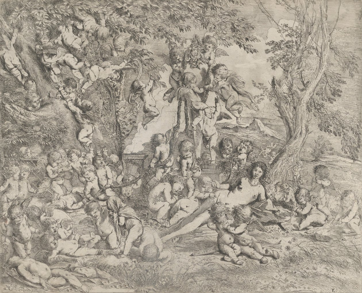 The Garden of Venus Reclining Before a Herm of Pan, ca. 1631-37 by Pietro Testa