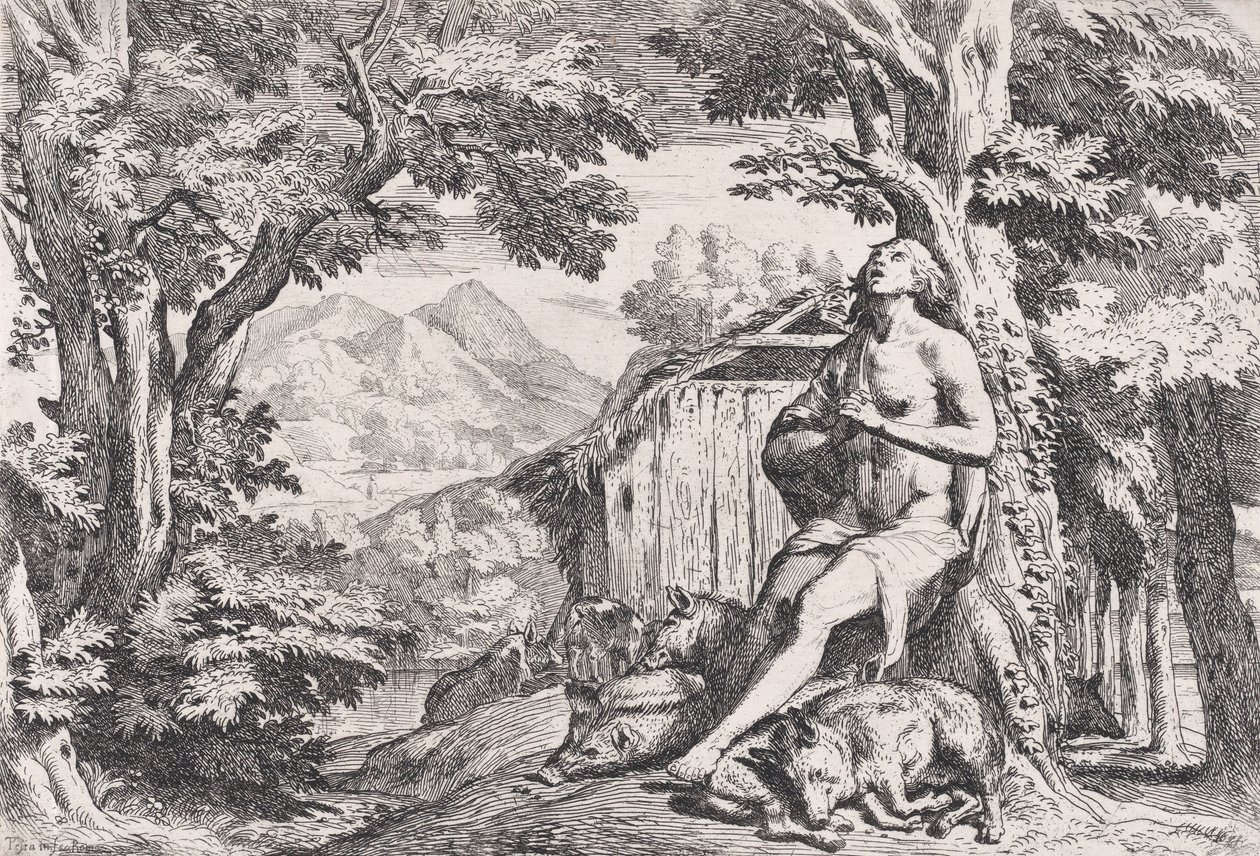The Prodigal Son among the Swine, from a Series of Four Prints by Pietro Testa