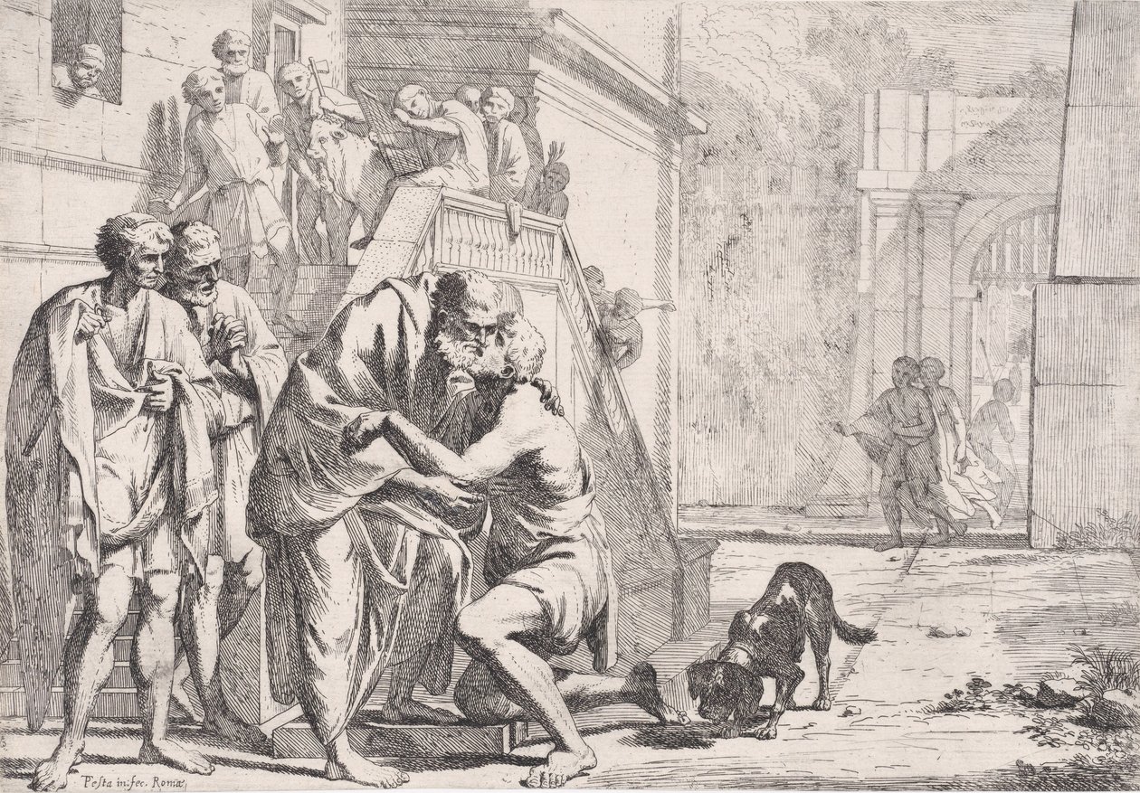 The Return of the Prodigal Son, the Father Embracing His Son (from a series) by Pietro Testa