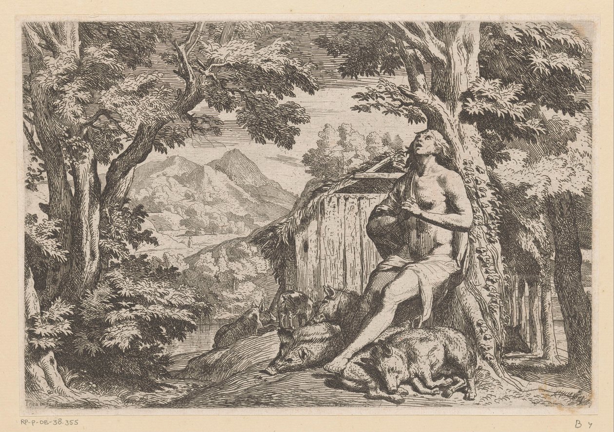 Prodigal Son as Swineherd (series title: Story of the Prodigal Son) by Pietro Testa