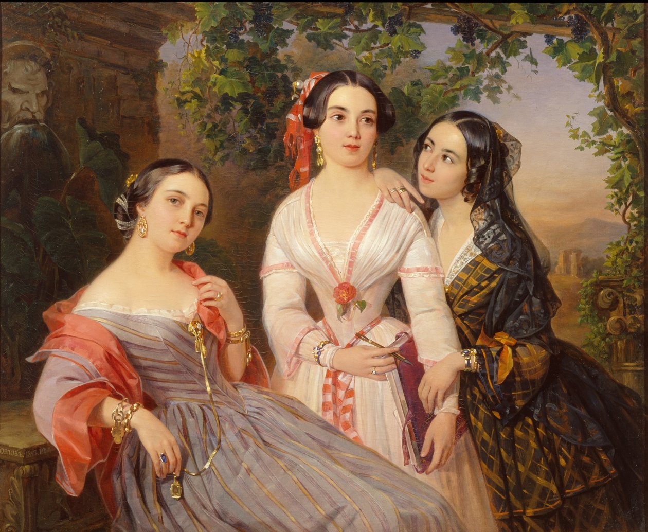 Portrait of Sisters Countess Elizaveta Salias De Tournemire, Sophia Sukhovo-Kobylina and Eudokia Petrovo-Solovovo by Pimen Nikitich Orlov