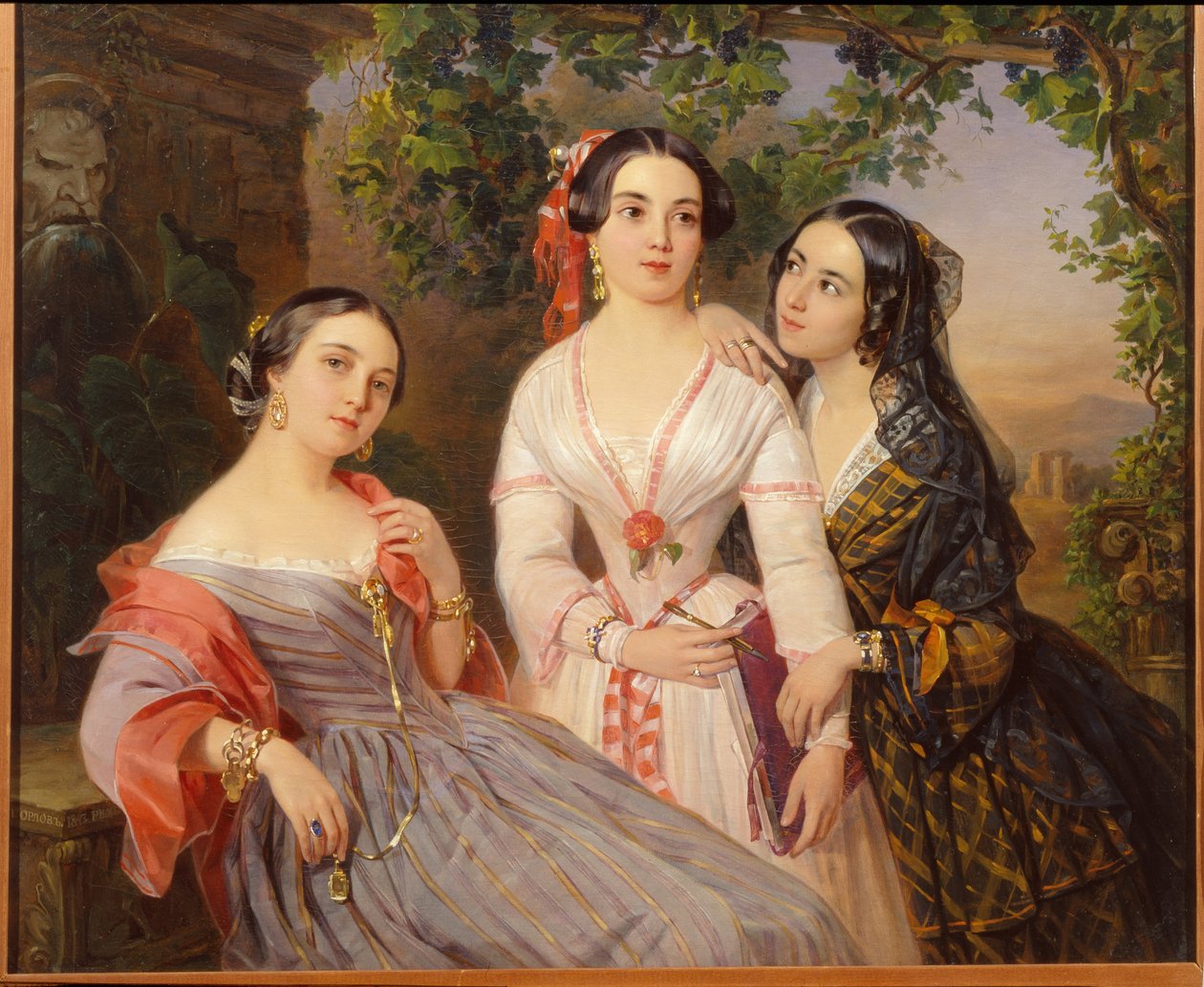 Portraits of the Sisters Countess Elisabeth Salias de Tournemire, Sophia Soukhovo-Kobylina, and Eudokia Petrovo-Solovovo by Pimen Nikitich Orlov