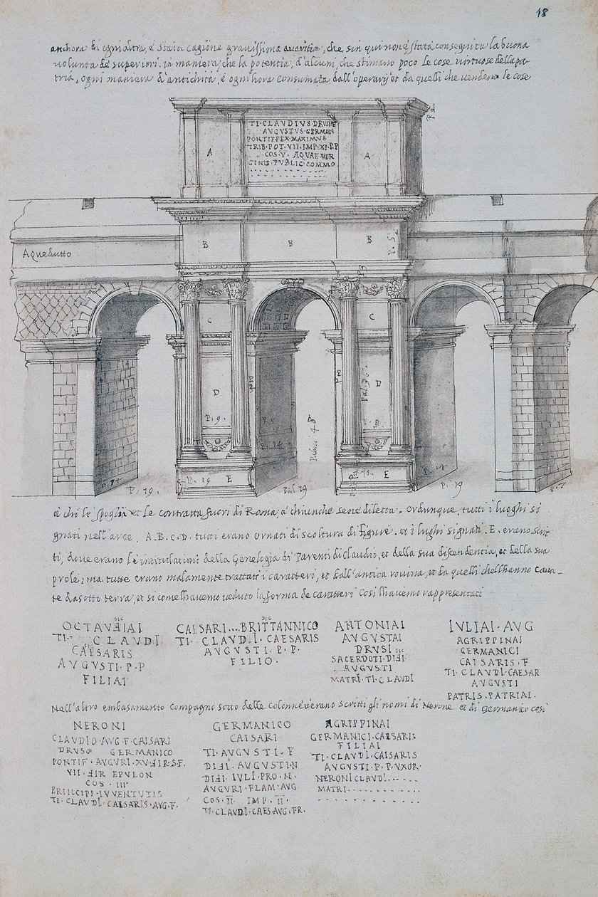 Arch of Claudius in Rome, drawing, from Roman Antiquities, by Pirro Ligorio by Pirro Ligorio