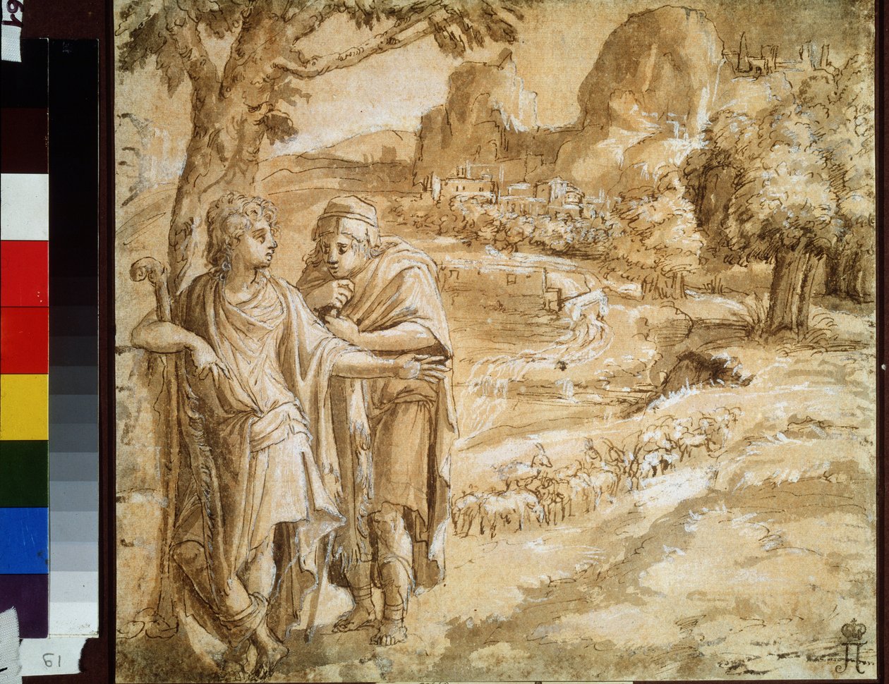 Shepherd and Pilgrim in a Landscape by Pirro Ligorio