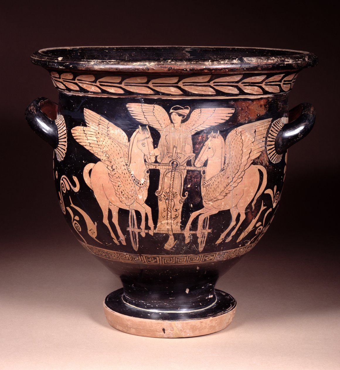 Red-figure bell krater depicting Eos riding her chariot from the sea, Lucanian, c.440-420 BC by Pisticci Painter