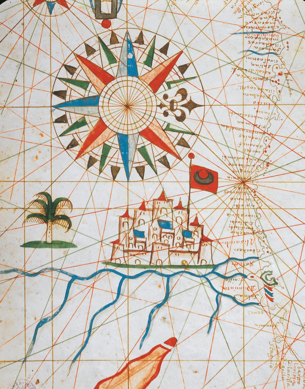 Alexandria, Egypt, from portolan atlas consisting of six charts, by Placido Caloiro and Francesco Oliva, Parchment. 1646. by Placido Caloiro e Oliva