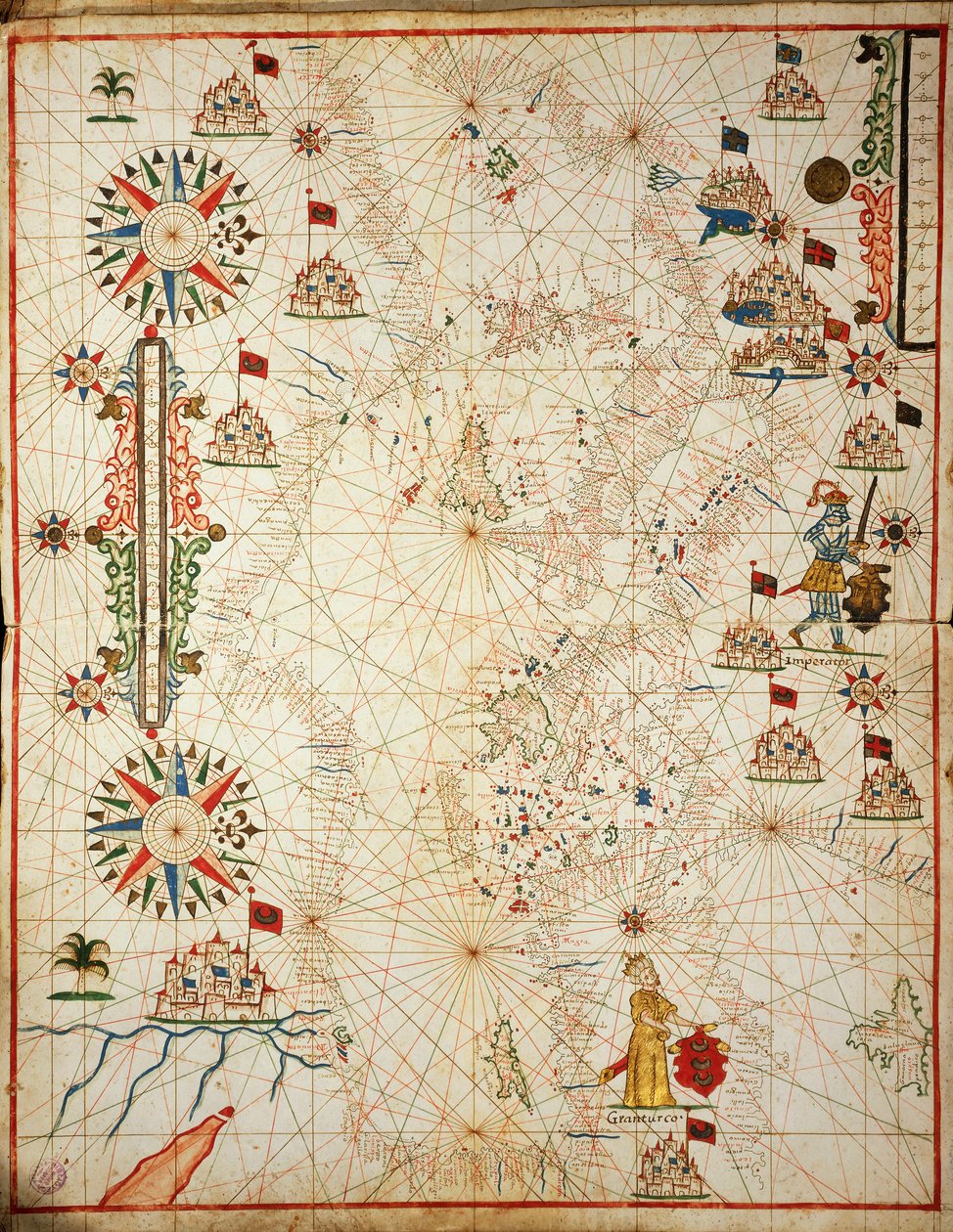 Mediterranean Sea, from portolan atlas of six charts, by Placido Caloiro and Francesco Oliva, 1646 by Placido Caloiro e Oliva