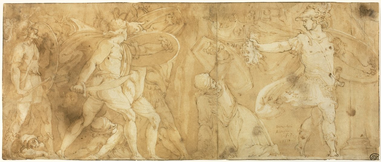 Perseus with the Head of Medusa, Turning Phineus and his Followers to Stone by Polidoro da Caravaggio