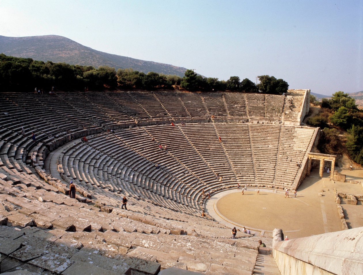 View of the theatre of Epidaurus realized by the architect Polyclete ...