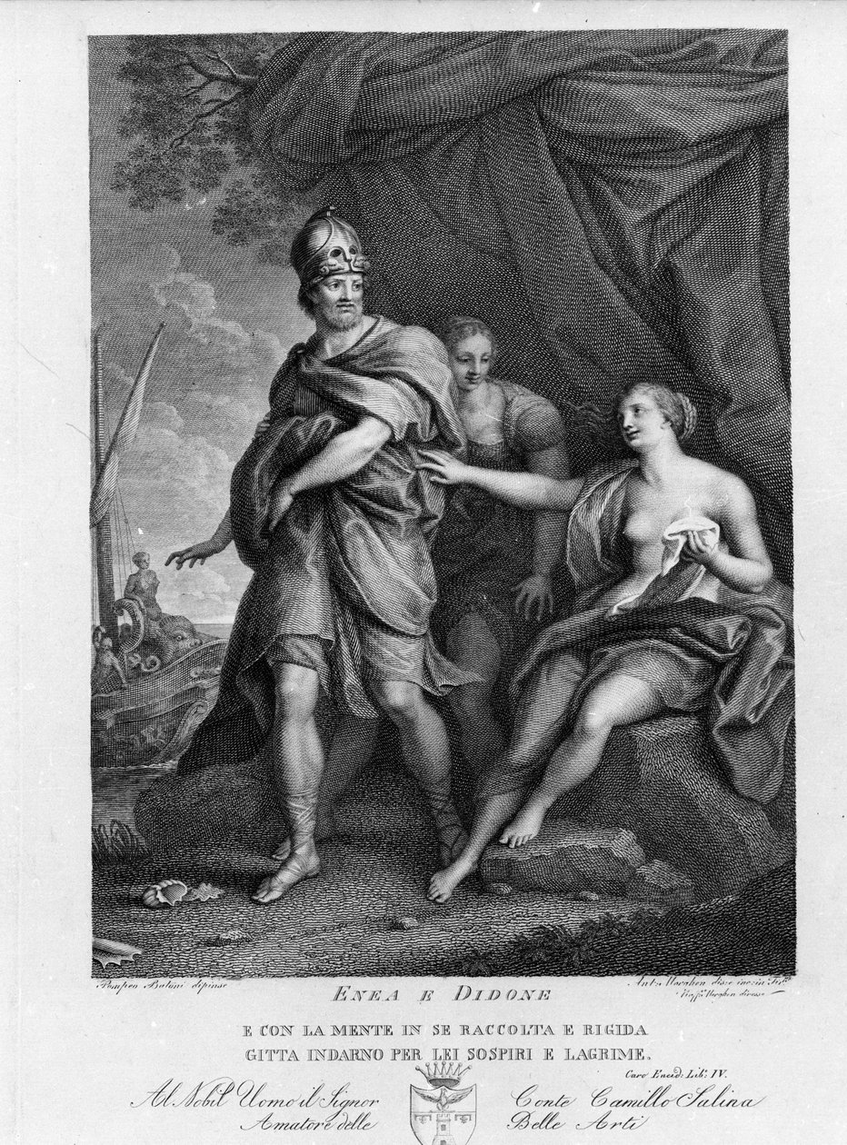 Aeneid by Virgil (70 BC-19 BC), Book IV, the Trojan Hero Aeneas Abandons Dido who Desperately Commits Suicide. Engraving after a Painting by Pompeo Batoni (1708-1787) by Pompeo Girolamo (after) Batoni
