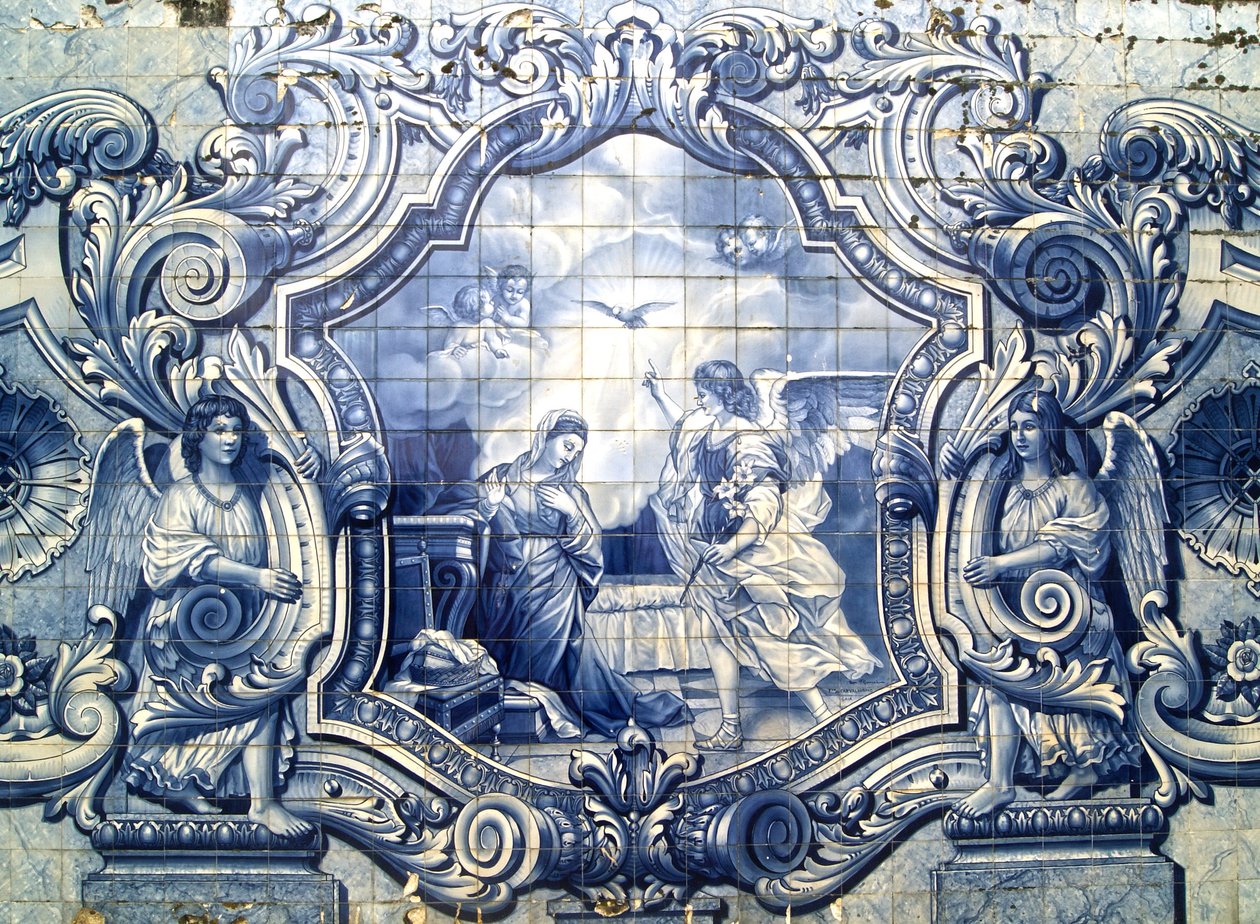 Decorative Panel Depicting the Annunciation, Lamego, Portugal, 1738 by Portuguese School