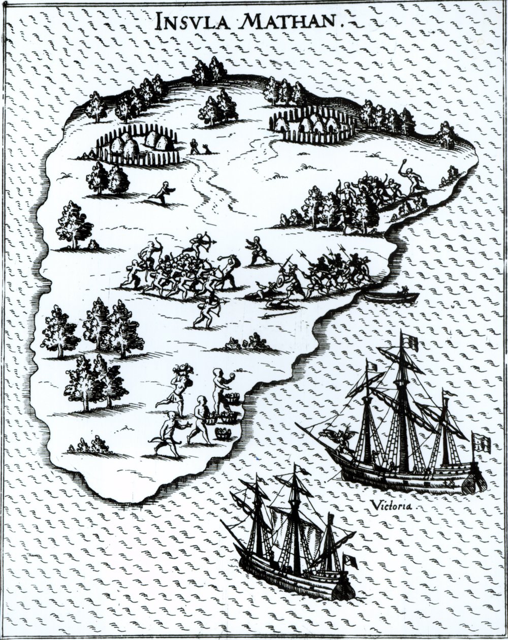 Ferdinand Magellan Fighting Natives on Mactan Island in 1521 by Portuguese School