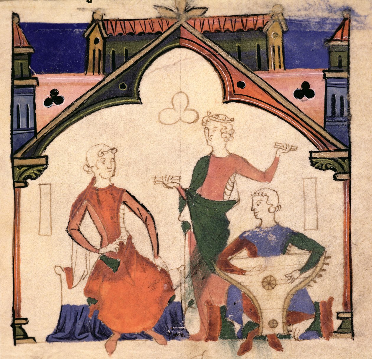 Musicians Playing Castanets and a Psaltery, from the Chansonnier des Nobles by Portuguese School
