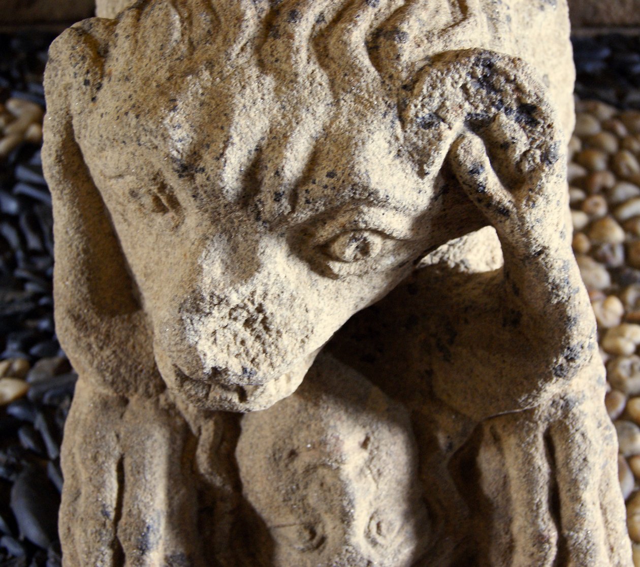 Lion eating a man, base of sarcophagus of D. Afonso Pires, former Bishop of Porto, Lamego, Portugal c.1372 by Portuguese School