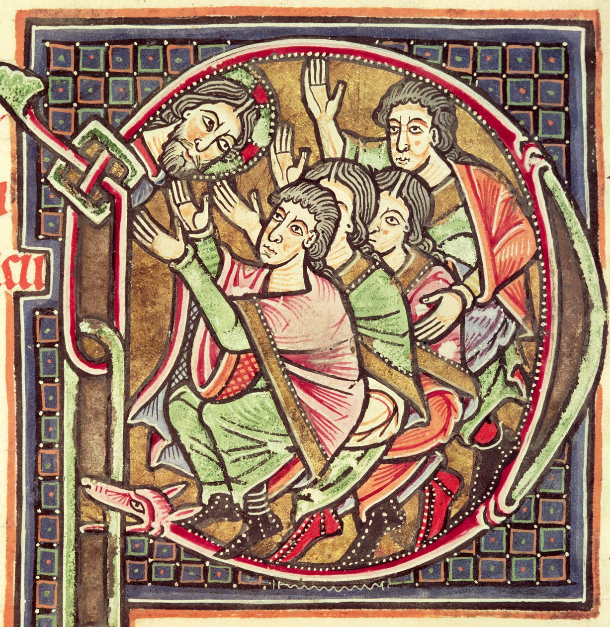 Historiated initial P depicting the death of Joshua, from a Bible, 12th-13th century by Portuguese School
