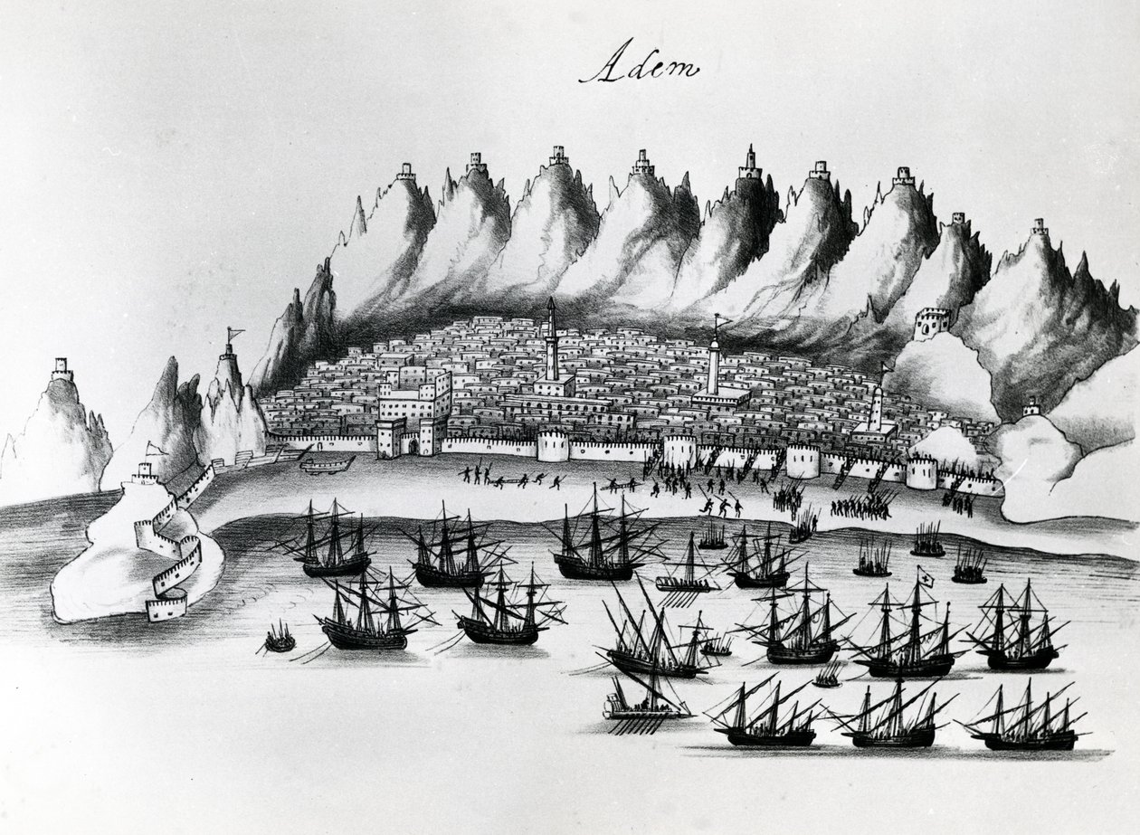 Portuguese Assault on Aden, illustration from Legends of India by Gaspar Correia, c.1858 by Portuguese School