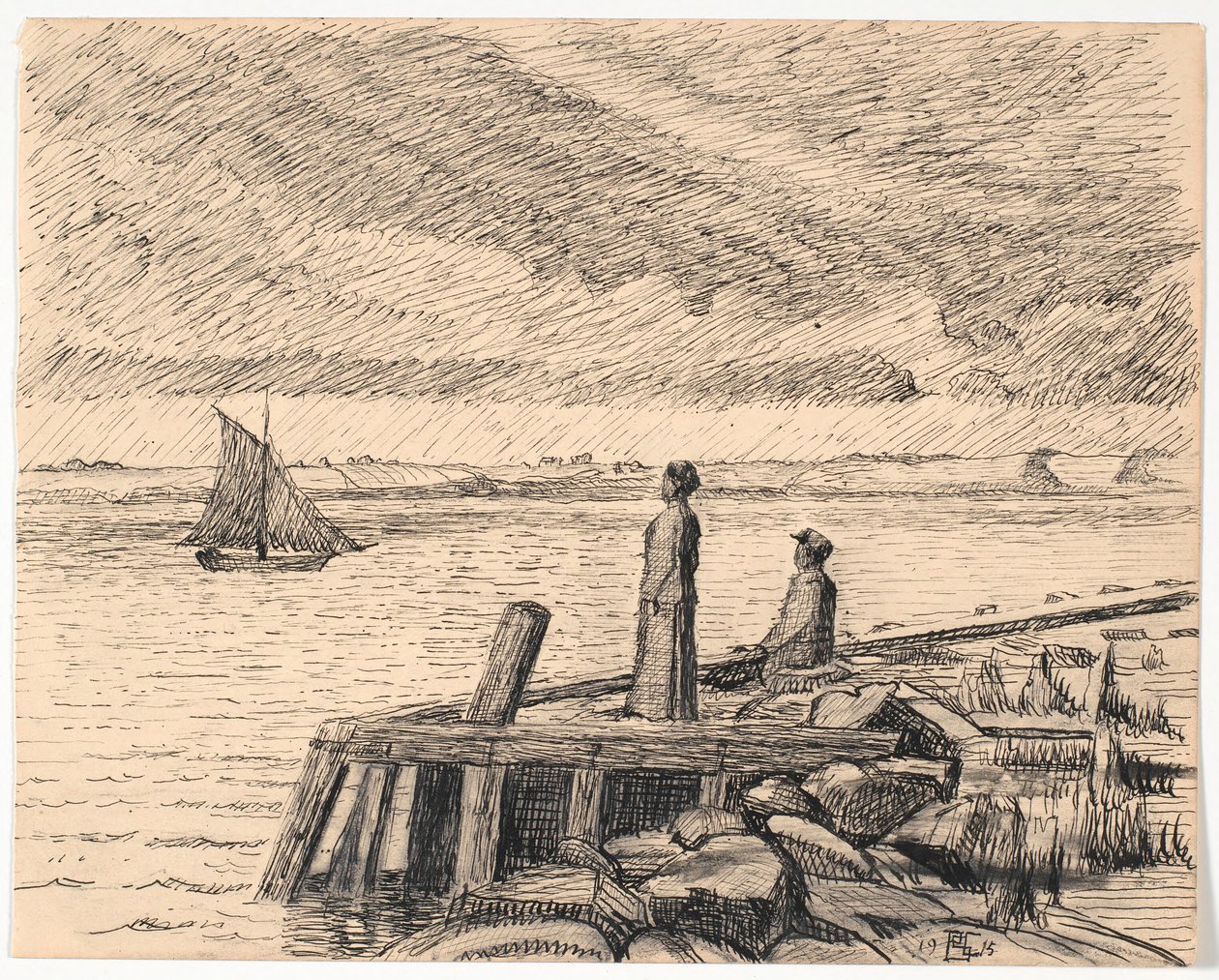 The Pier at Dyrnæs. Gray Weather by Poul S. Christiansen