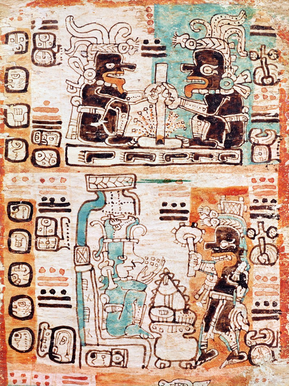 Detail from a Mayan codex by Pre Columbian