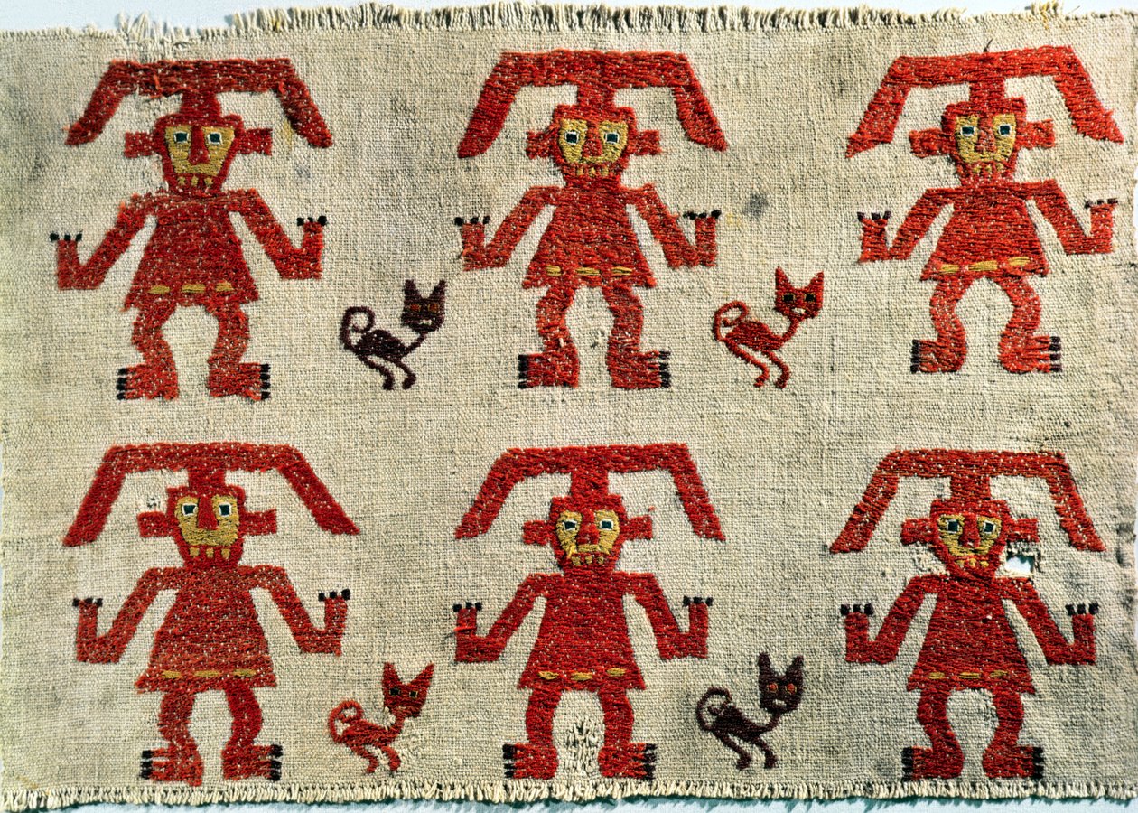 Sample of Lambayeque fabric with a figure design, Chimu by Pre Columbian