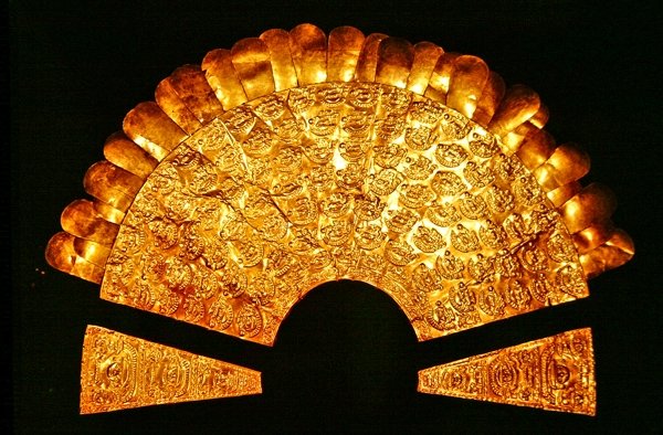 Repousse breastplate adorned with birds and seven rows of human figures, Chimu style by Pre Columbian Pre Columbian