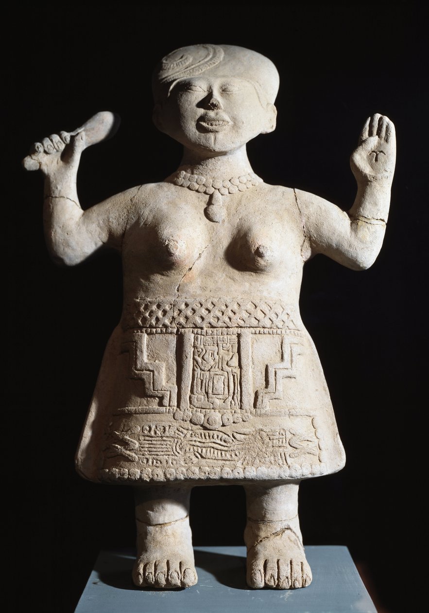 Precolombian art, Totonac civilization: statuette of priestess with arms in the air. 6th-9th century AD. From El Tajin (stone) by Pre Columbian Pre Columbian