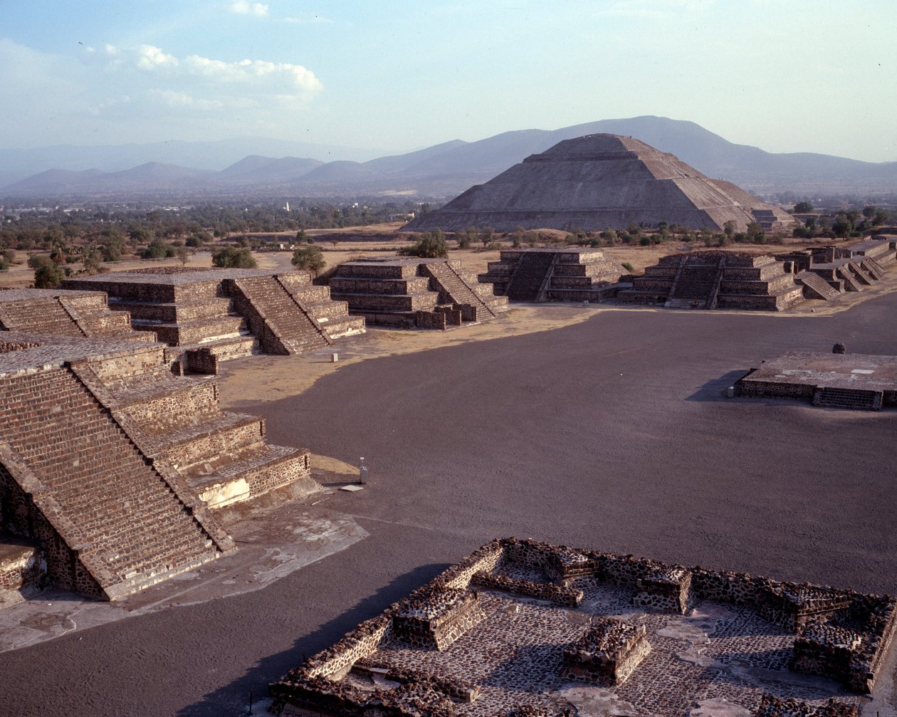 View of the site of Teotihuacan (300 BC-600 AD): the temple (or pyramid) of the sun. Mexico by Pre Columbian Pre Columbian
