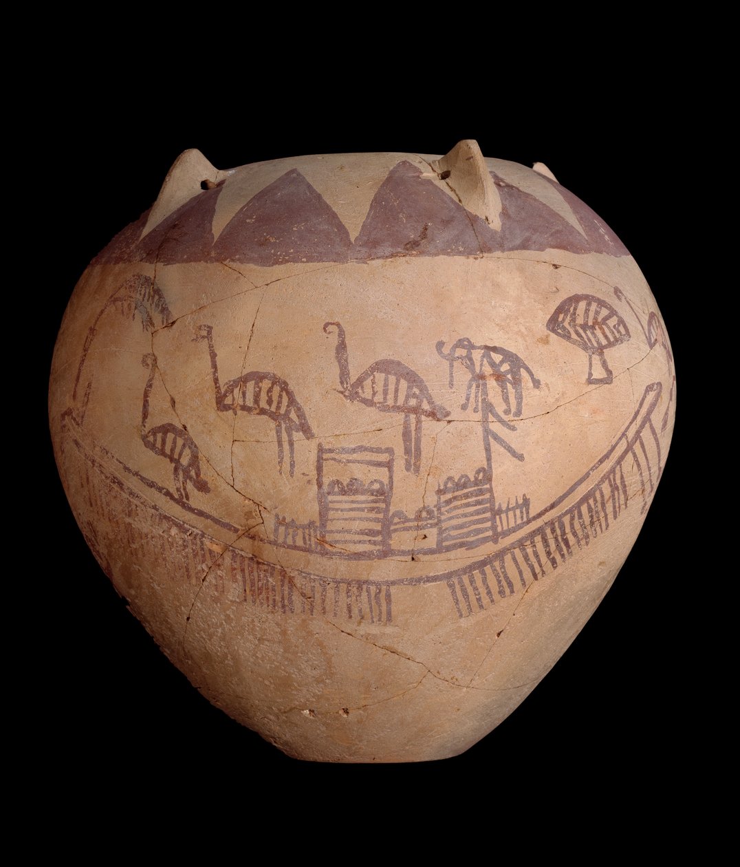 Fired clay jar with painted decoration, including boats and animals, c.3400-3300 BC by Predynastic Period Egyptian