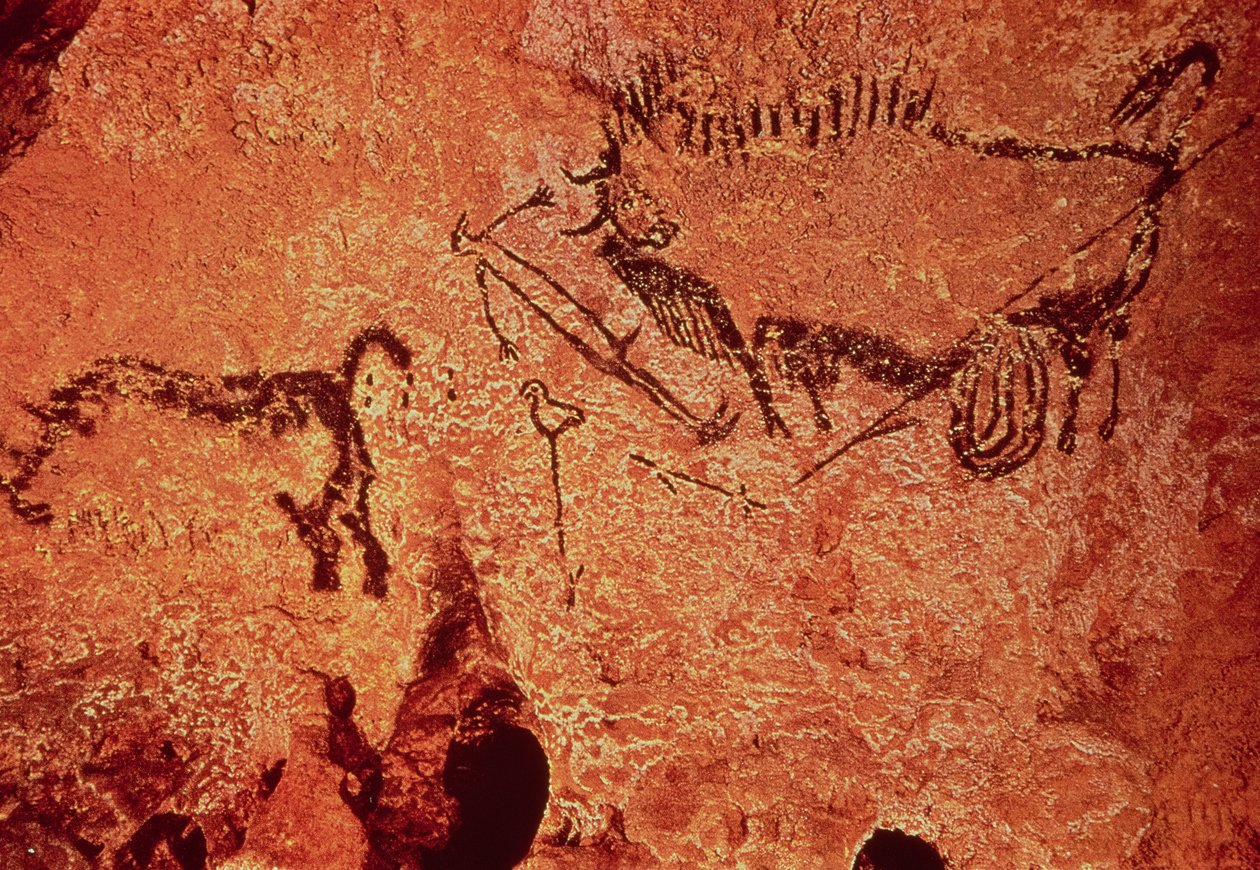 Rock Painting of a Hunting Scene, c.17000 BC by Prehistoric