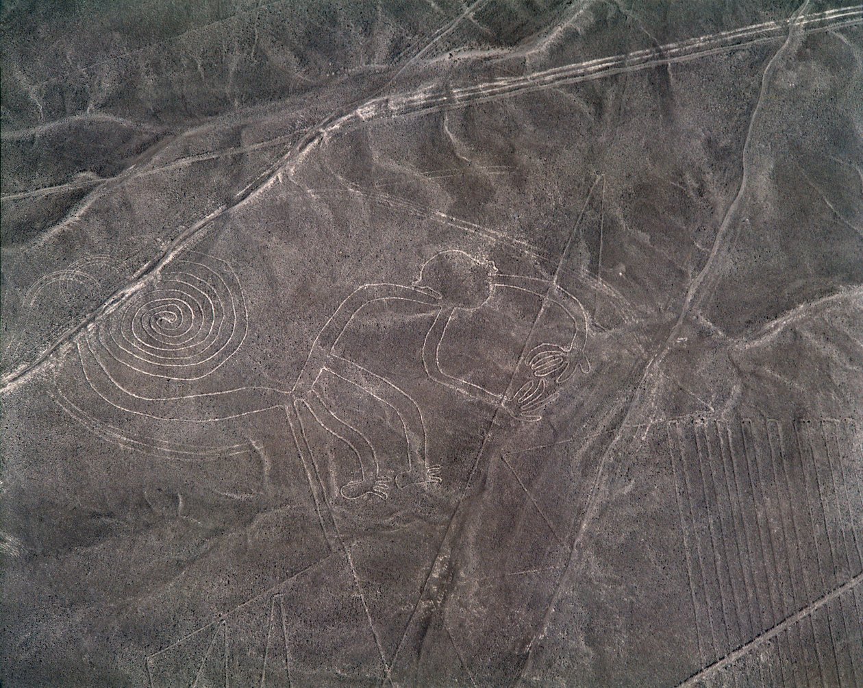 Aerial View of a Monkey Figure, Nazca Lines by Prehistoric Prehistoric
