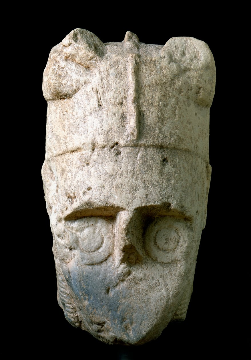 Head of an archer with a horned helmet (miles cornutus), from Monte Prama, conserved at the National Archeological Museum of Cagliari by Prehistoric Prehistoric