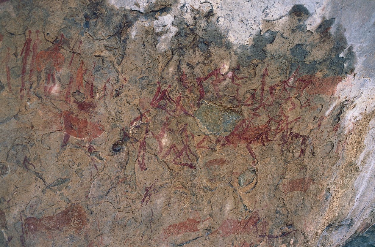 Human and Animal Figures (Cave Painting) by Prehistoric Prehistoric