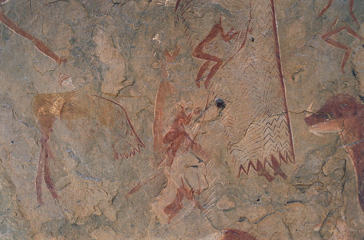 Human and animal figures (cave painting) by Prehistoric Prehistoric