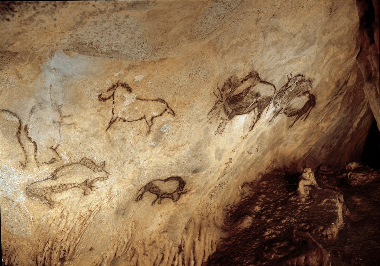 Prehistory: Bison and Horses Rock Painting of the Upper Paleolithic by Prehistoric Prehistoric