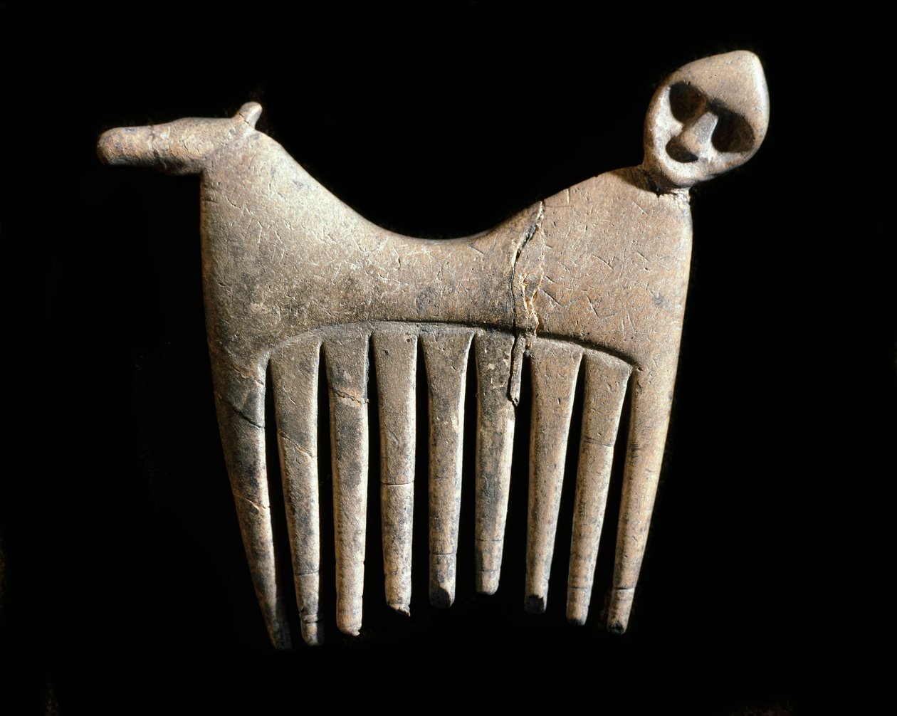 Bone Comb with a Head of Man and Horse from Gotland by Prehistoric Prehistoric