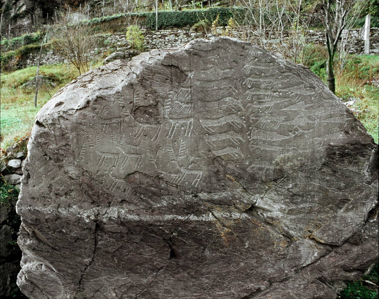 Grave Rock with Representations of Deer, Cattle, and Daggers (Copper Age) by Prehistoric Prehistoric