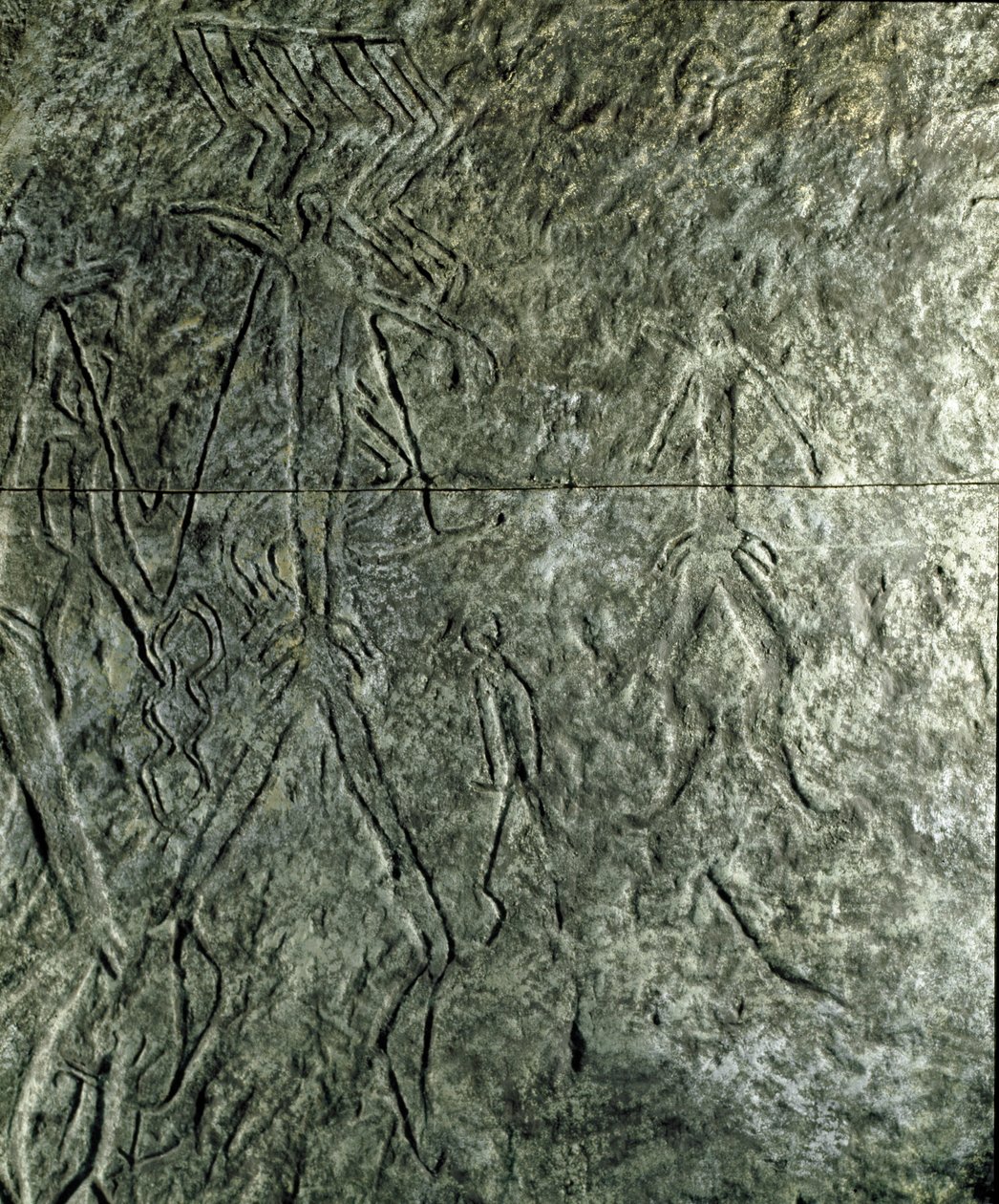 Petroglyph (graffiti on stone) of human figures. Neolithic, Stone Age. Bronze age. Azerbaijan State Religion History Museum, Baku by Prehistoric Prehistoric